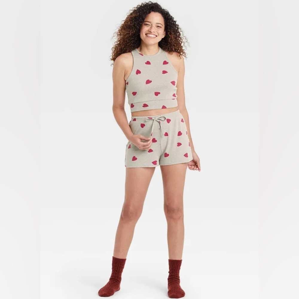 Colsie Heart Print Tank and Shorts Pajama Set